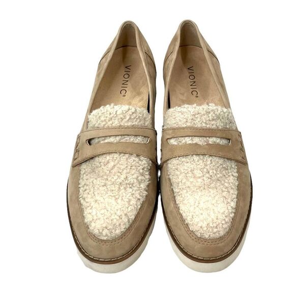 Vionic Cheryl sherpa suede Loafers Sz 8.5 neutral beige‎ - Picture 1 of 10